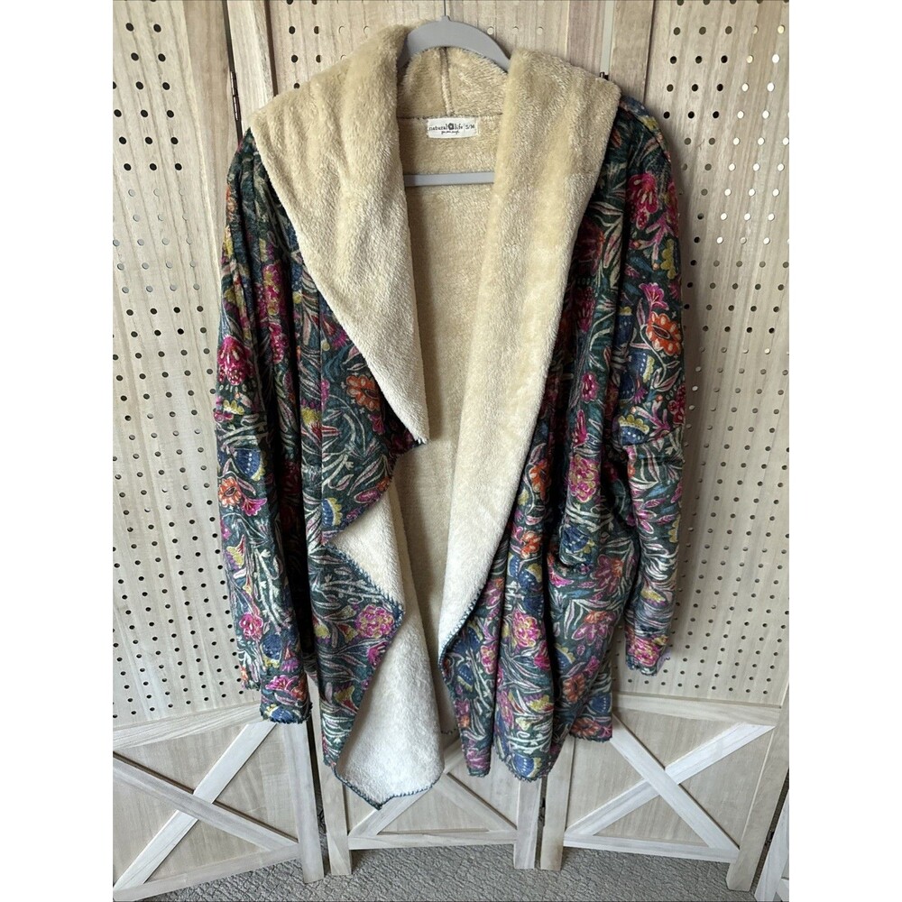 Natural Life Hooded Floral Blanket Kimono Womens S/M Cozy Boho Loungewear